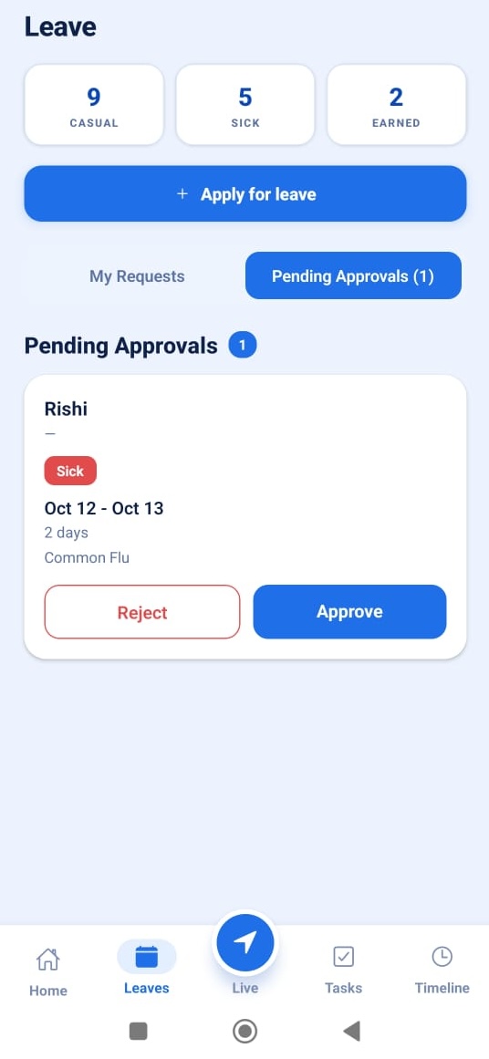 GeoWave phone app: leave request with balances