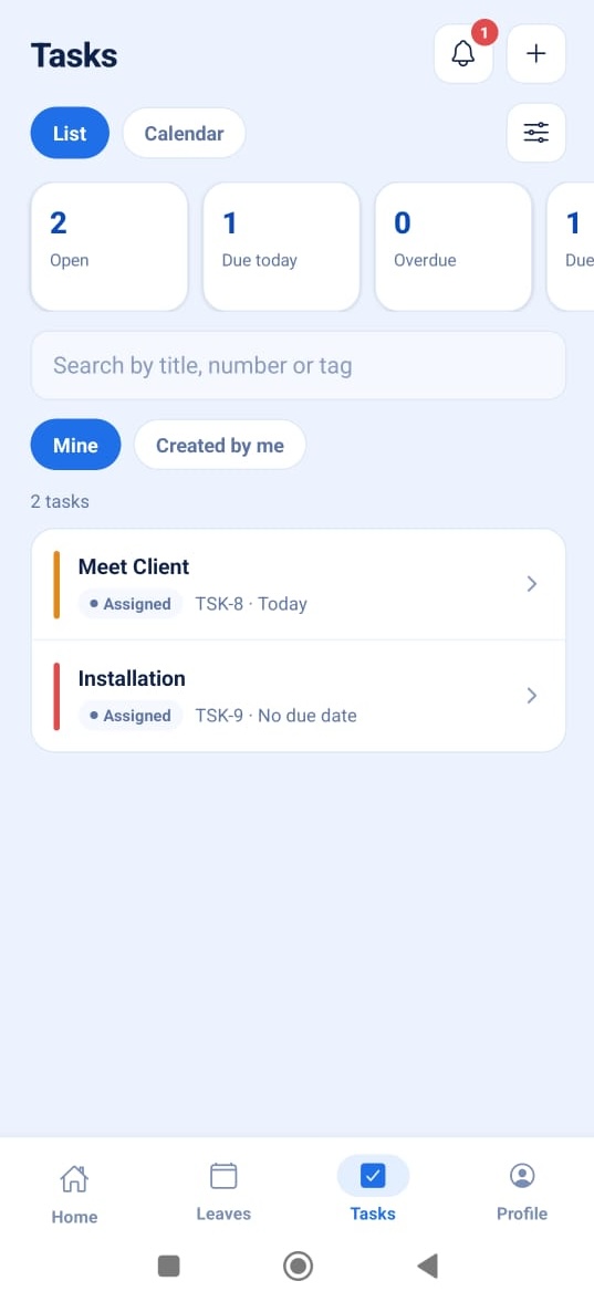 GeoWave phone app: tasks assigned to a field employee