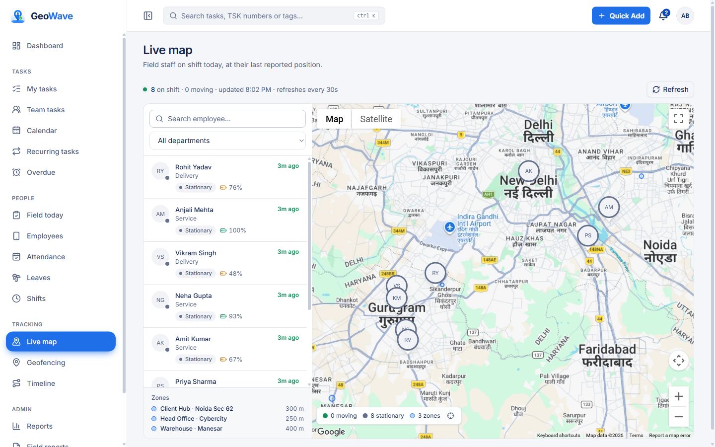 GeoWave web dashboard: Live map